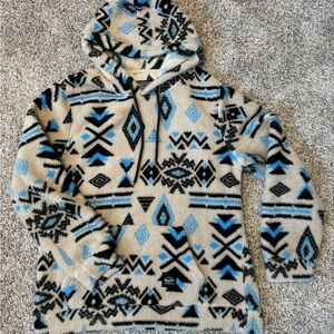 Brooklyn Cloth Beige and Blue Patterned Hooded Sweater